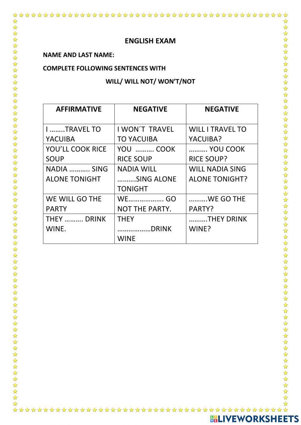 Evaluación de inglés 5° de secundaria