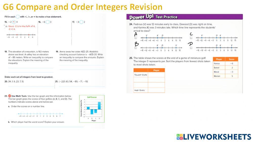 G6 Compare and Order Integers Revision PART 1