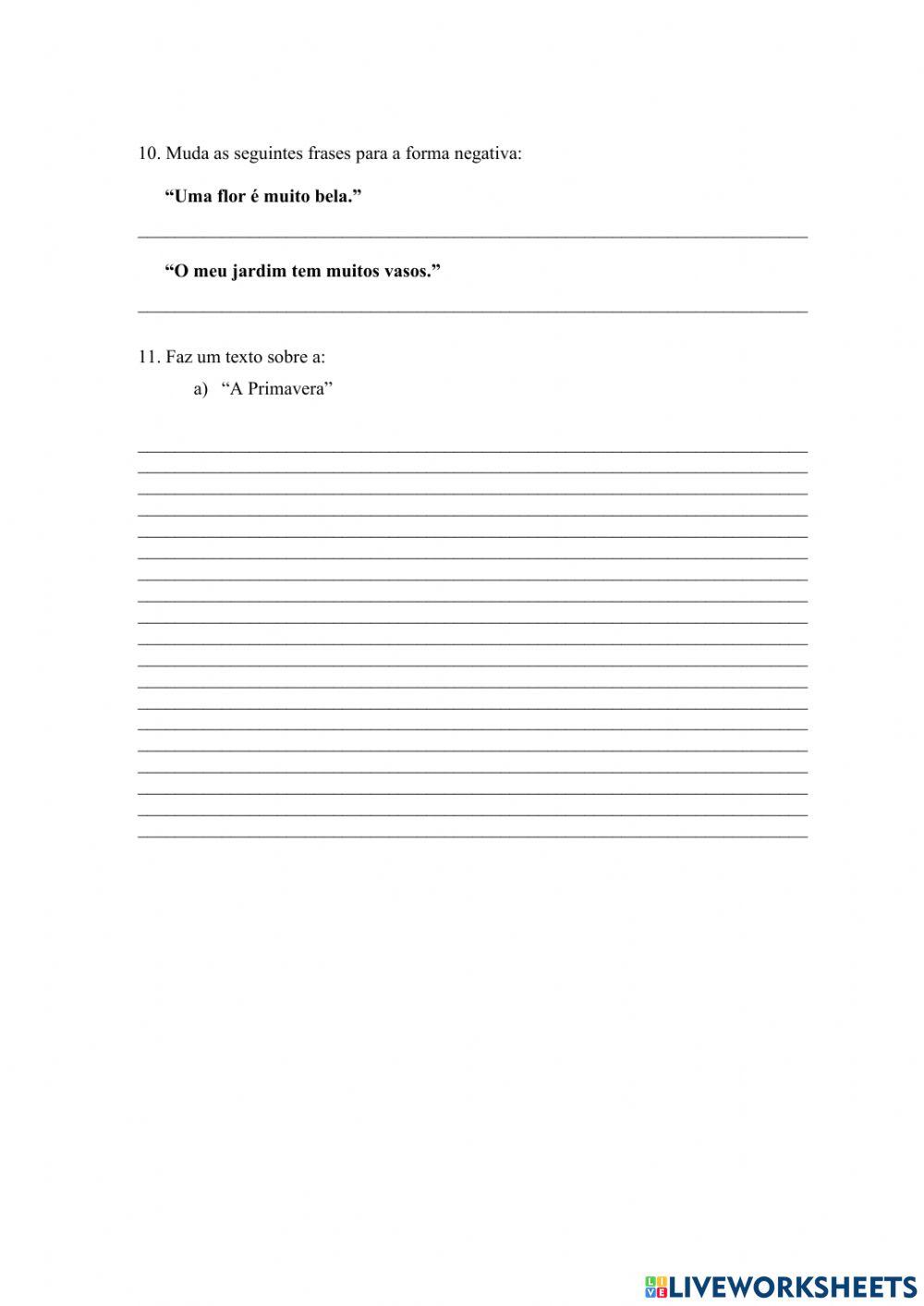 Ficha Português-gramática 3º ano.