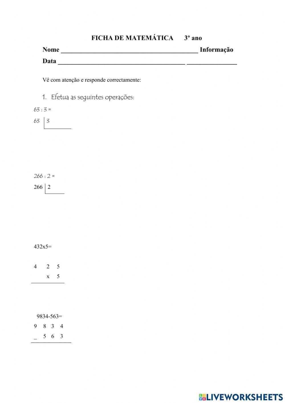 Teste de matemática