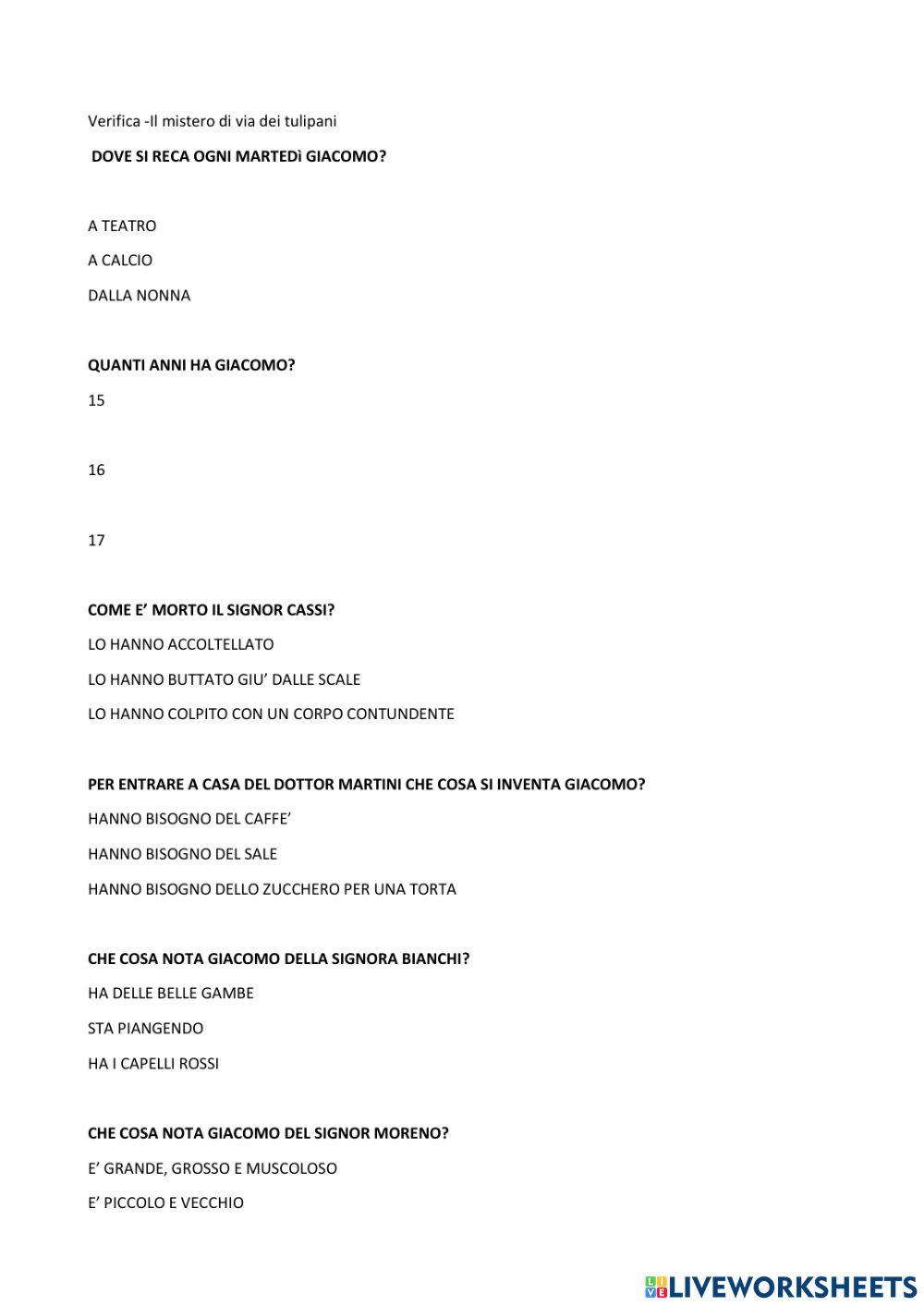 VERIFICA IL MISTERO DI VIA DEI tULIPANI