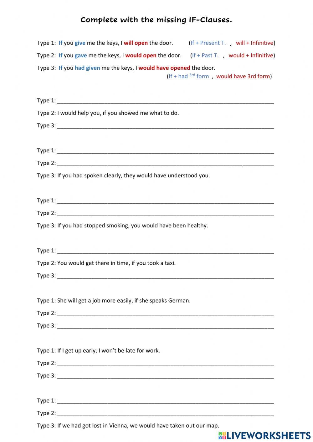 Mixed conditional- If clauses 1,2,3