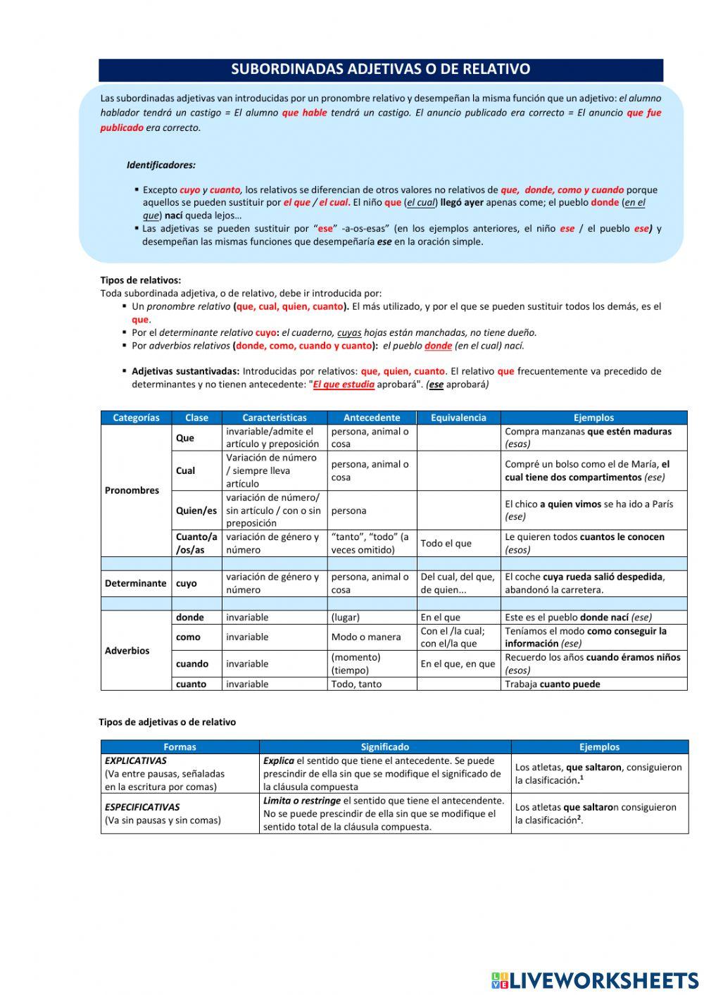 Adjetivas, Adjetivas sustantivadas y Sustantivas