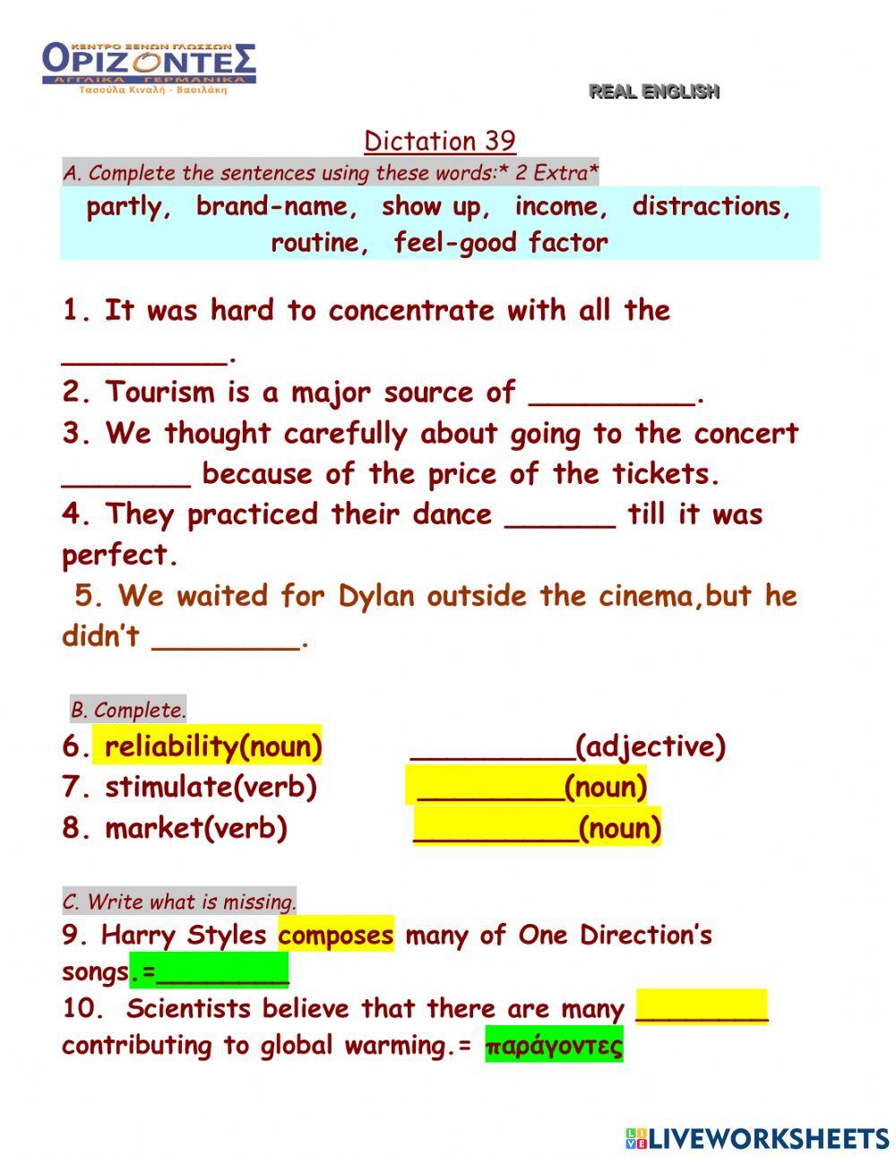 Real English. Dictation : 39 B. FCE class