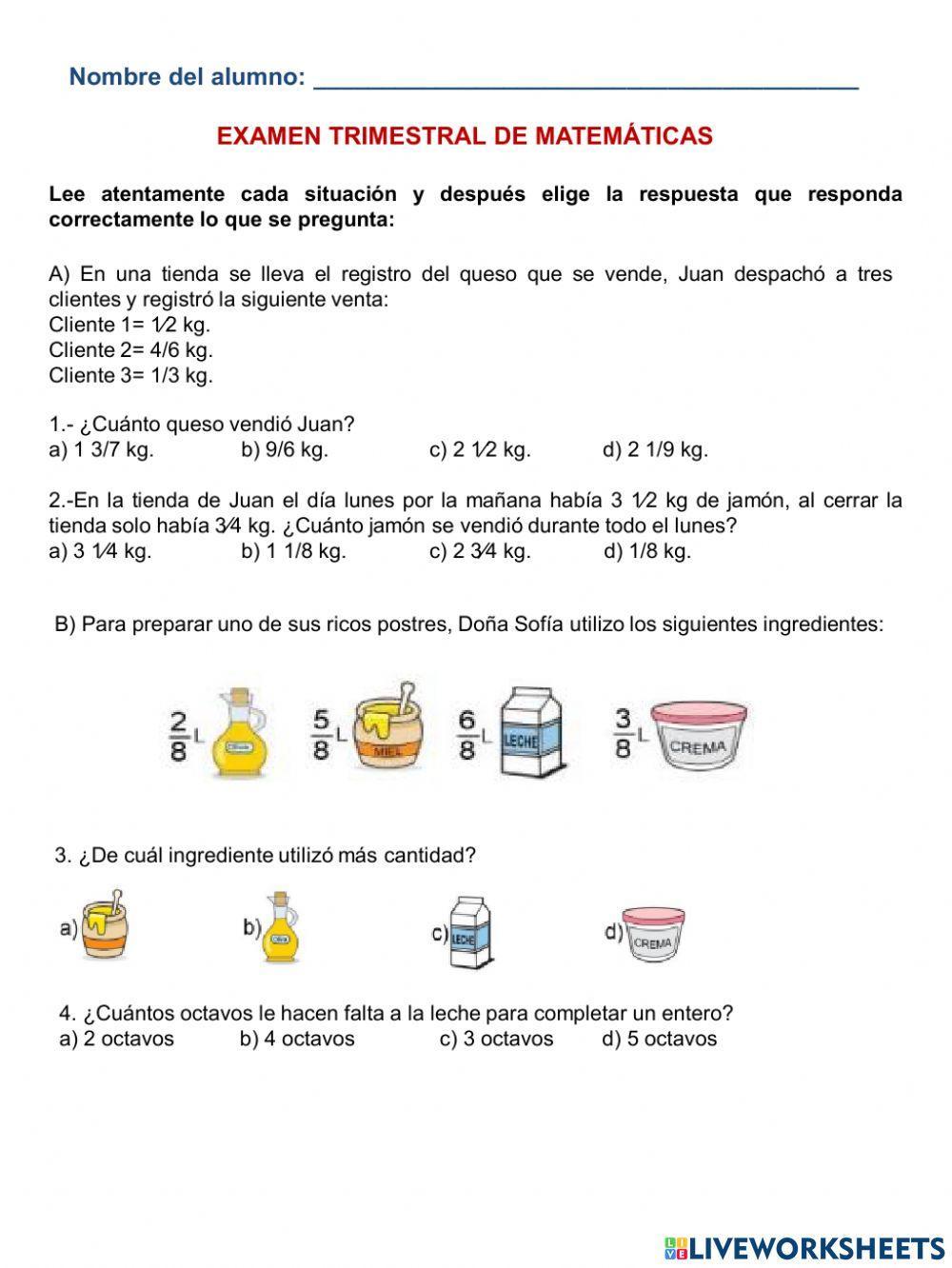 Examen de Matemáticas