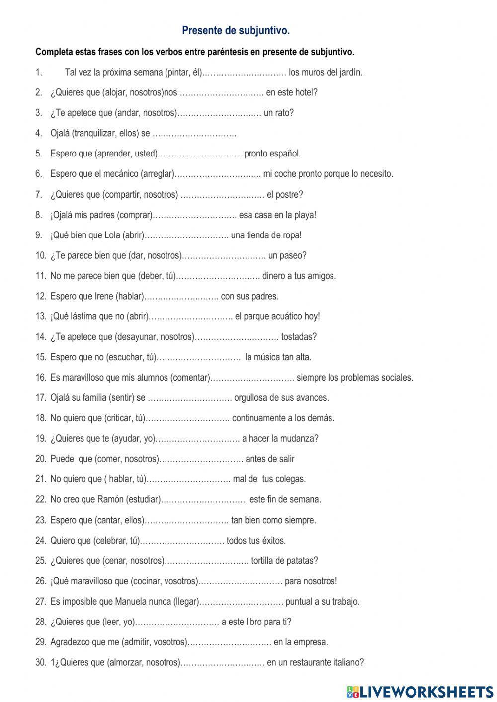 Presente de subjuntivo. Verbos regulares