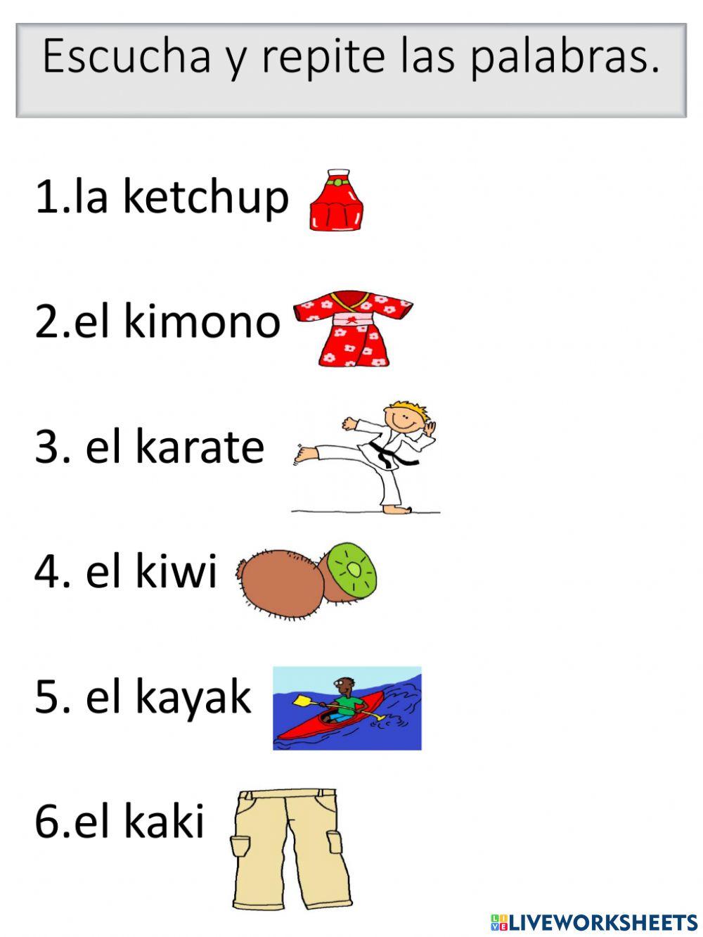 Vocabulario letra Kk