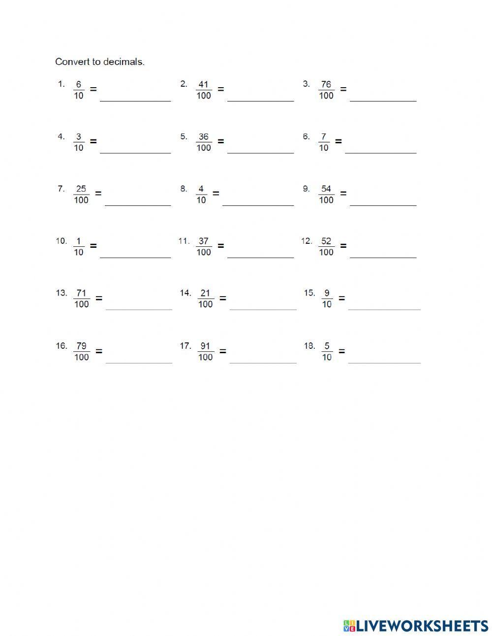 Fractions to decimals