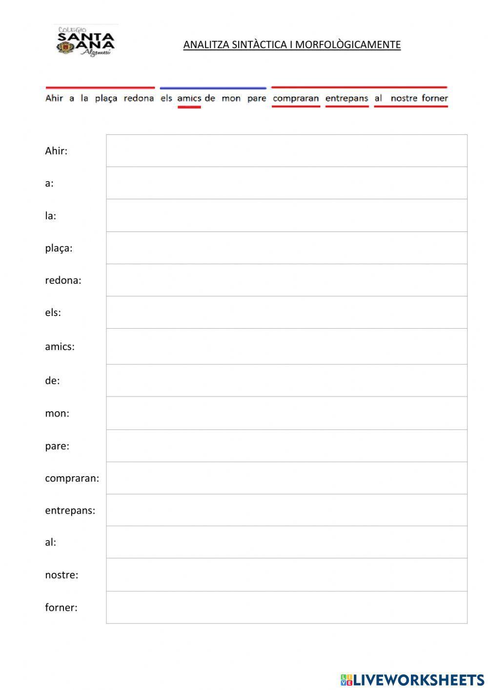ANALITZA SINTÀCTICA I MORFOLÒFICAMENT