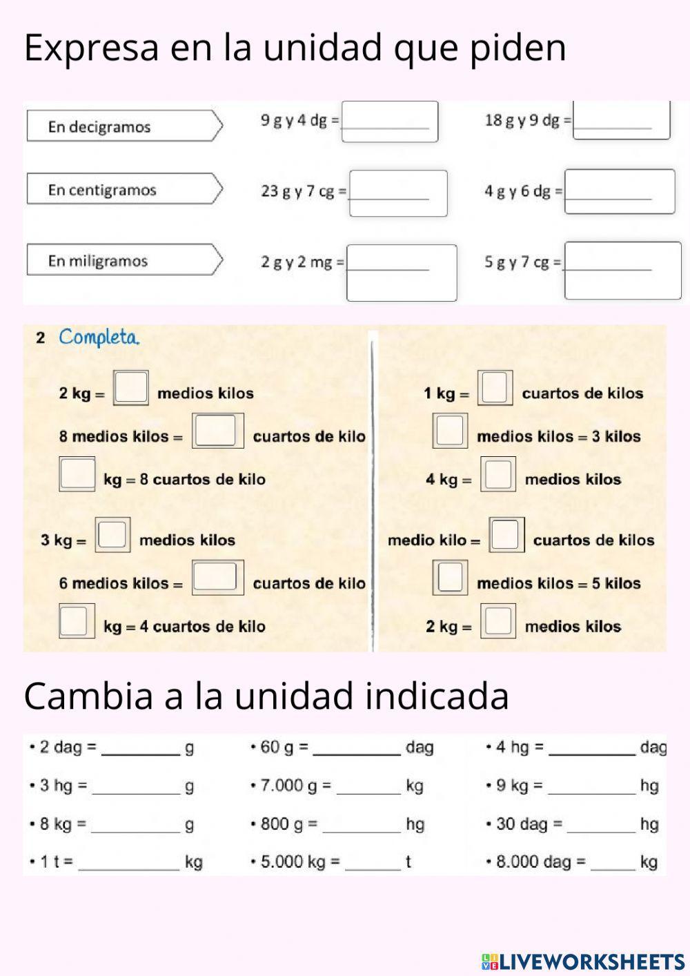 Cambios de unidades masa y capacidad