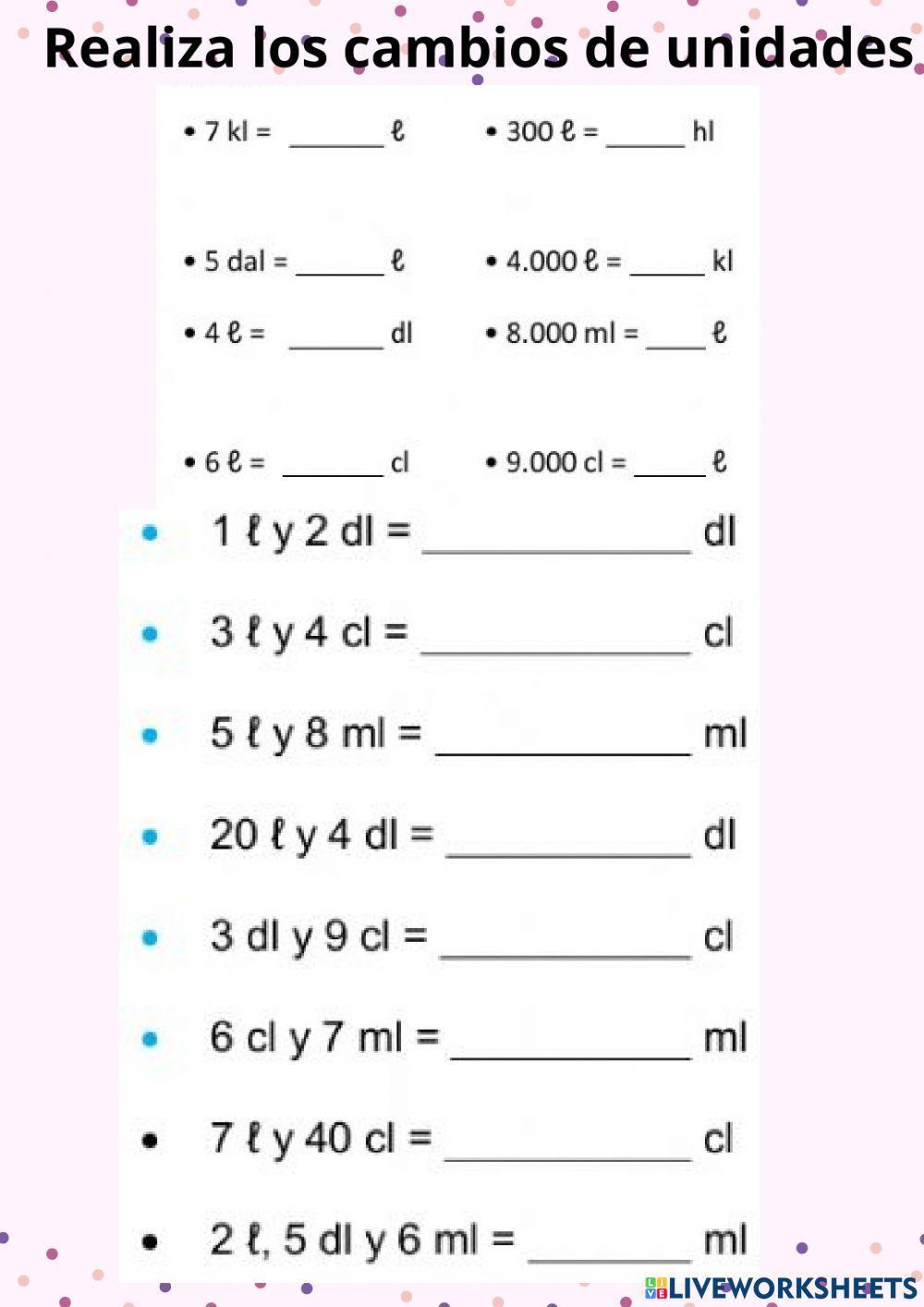 Cambios de unidades masa y capacidad