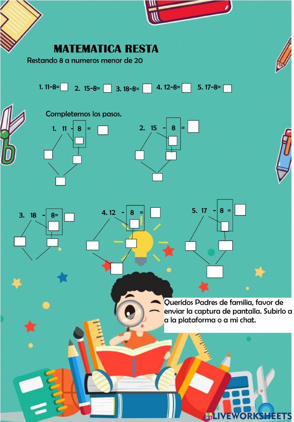 Restemos 8 aun numero menor que 20