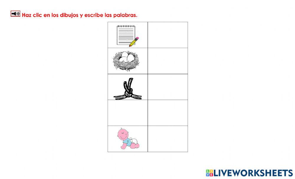 Ver dibujos y escribir palabras 5A