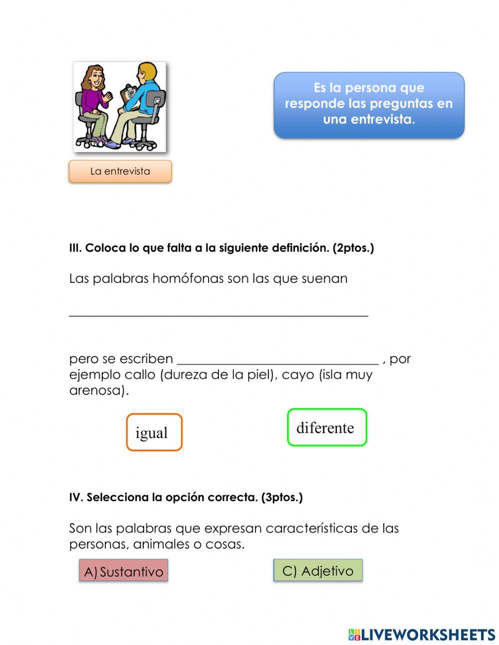 Examen de español 2do trimestre