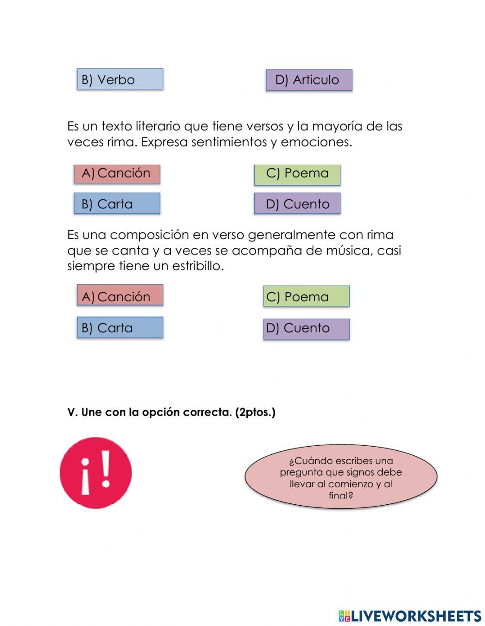 Examen de español 2do trimestre