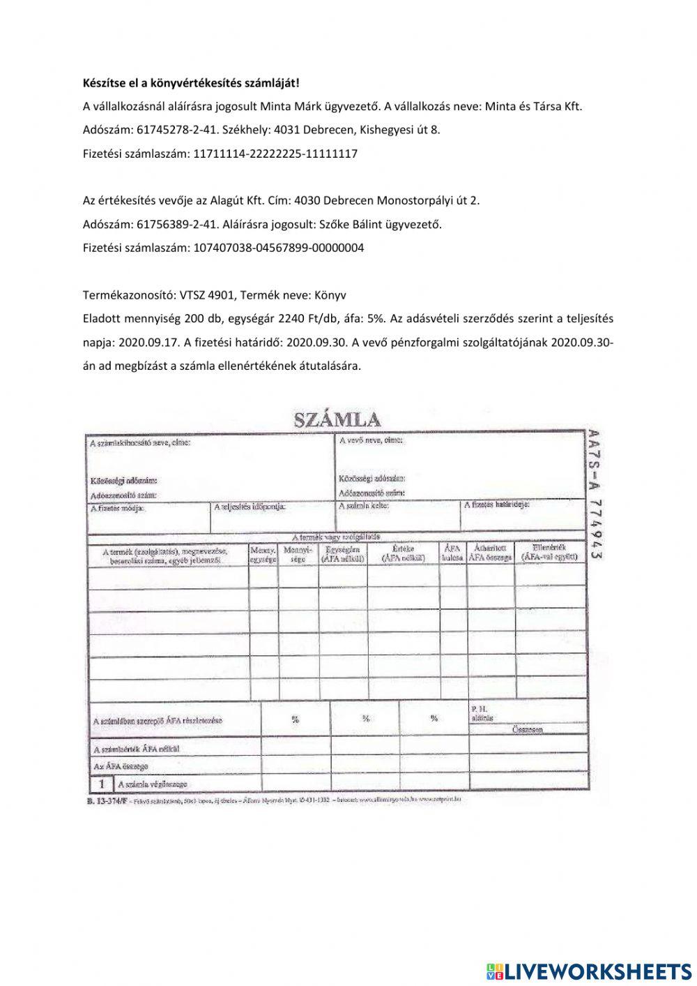 Kézi számla kitöltése