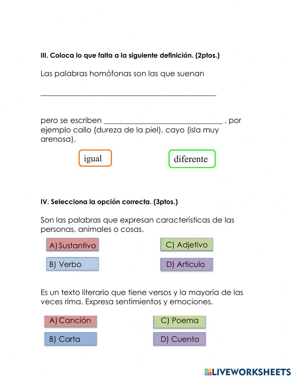 Examen español 2do trimestre