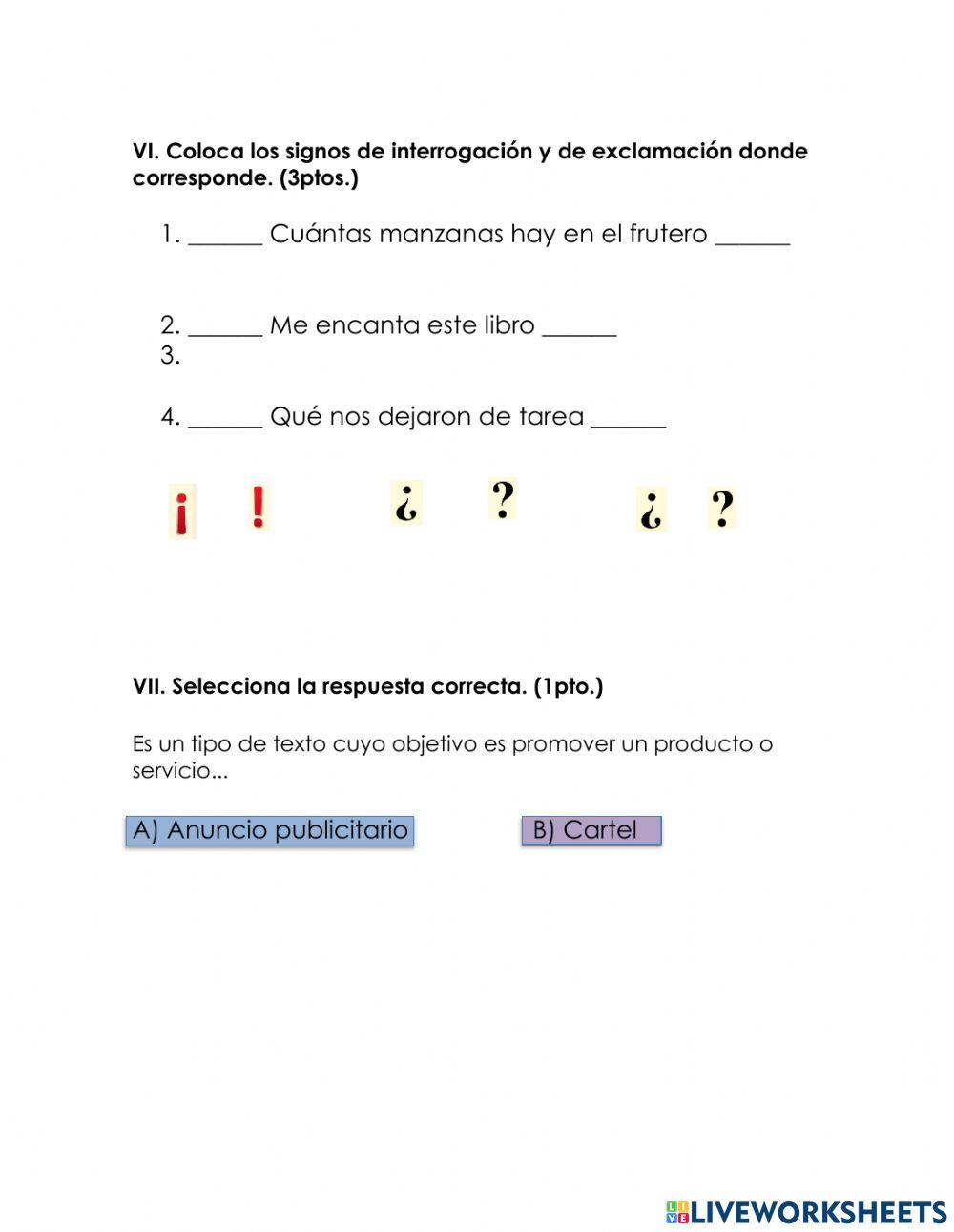 Examen español 2do trimestre