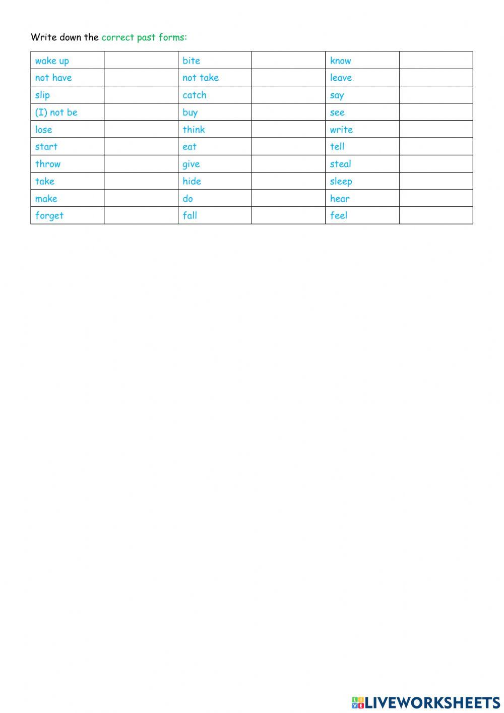 Irregular verbs march 21 (past)
