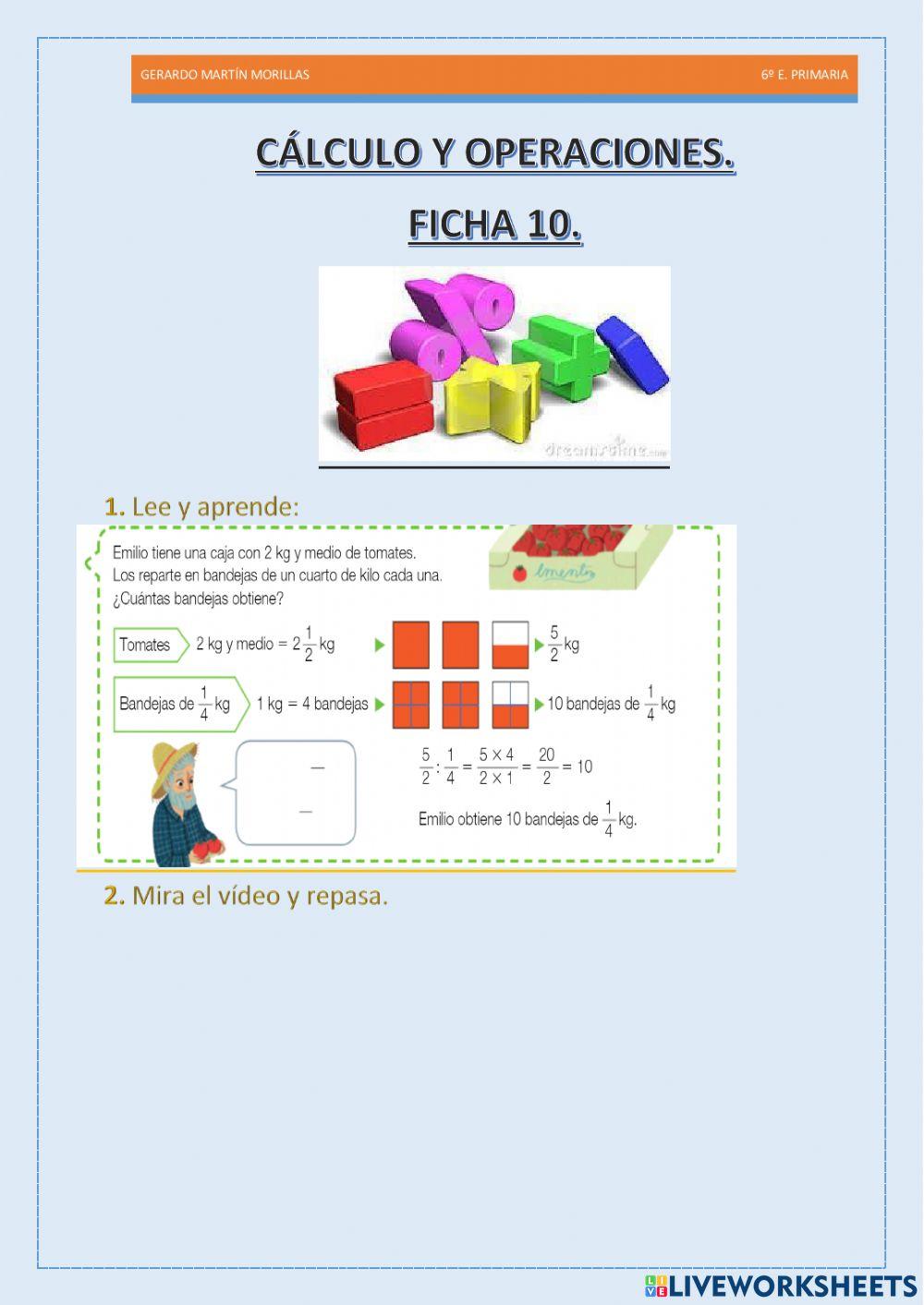 Cálculo y operaciones. Ficha 10.