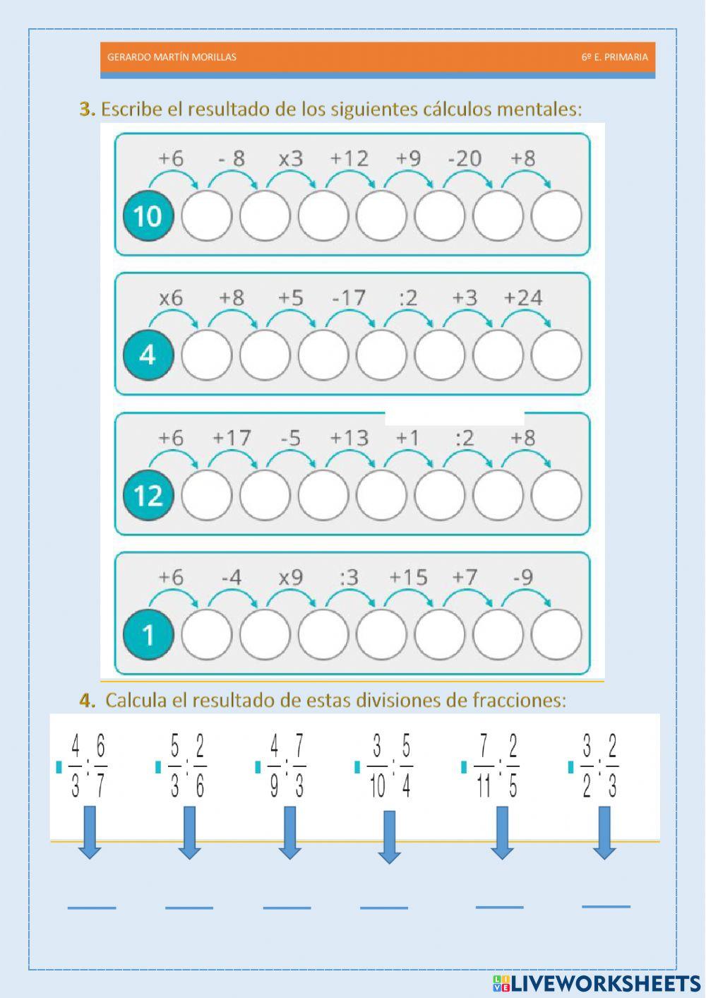 Cálculo y operaciones. Ficha 10.