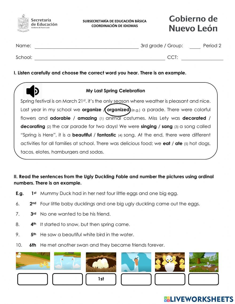 Exam 3rd grade Period 2