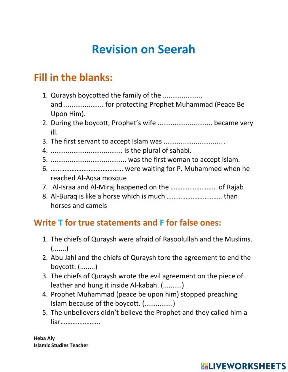 Seerah Revision Level 3 Islamic Studies