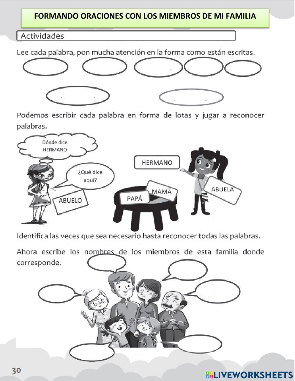 Formando oraciones con miembros de mi familia