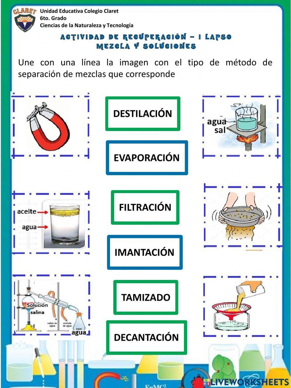 Métodos de separación - Mezclas - Actividades de recuperación