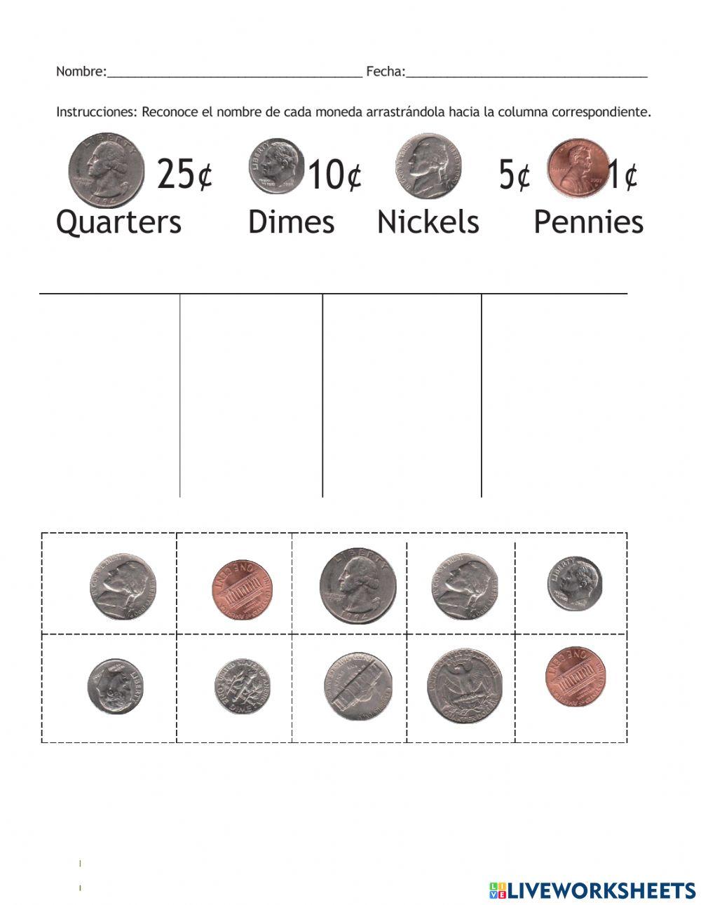 Nombre de las monedas americanas online exercise for Live Worksheets