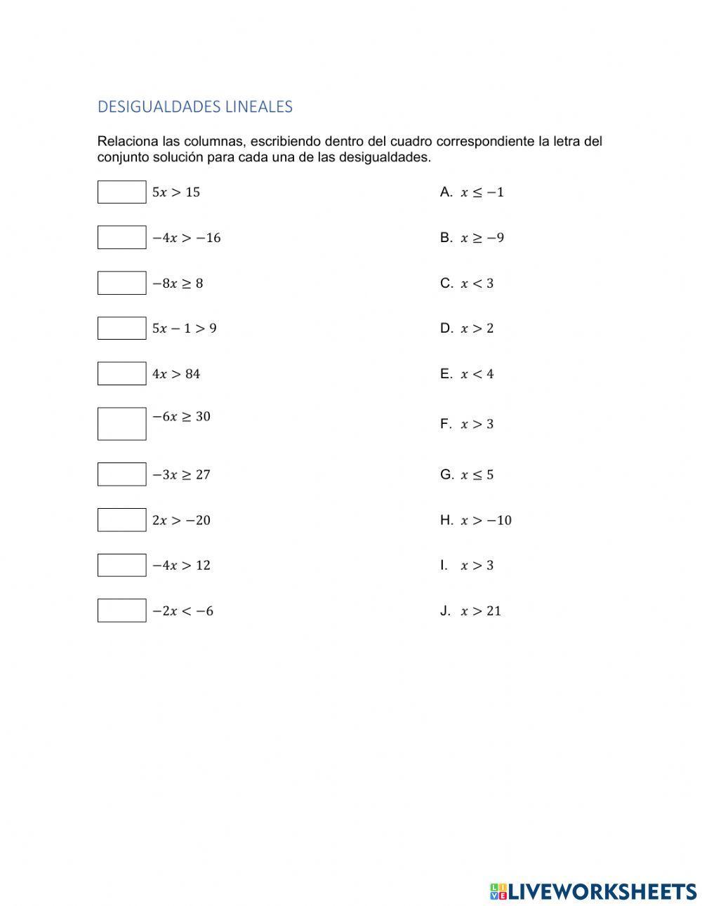 Desigualdades lineales