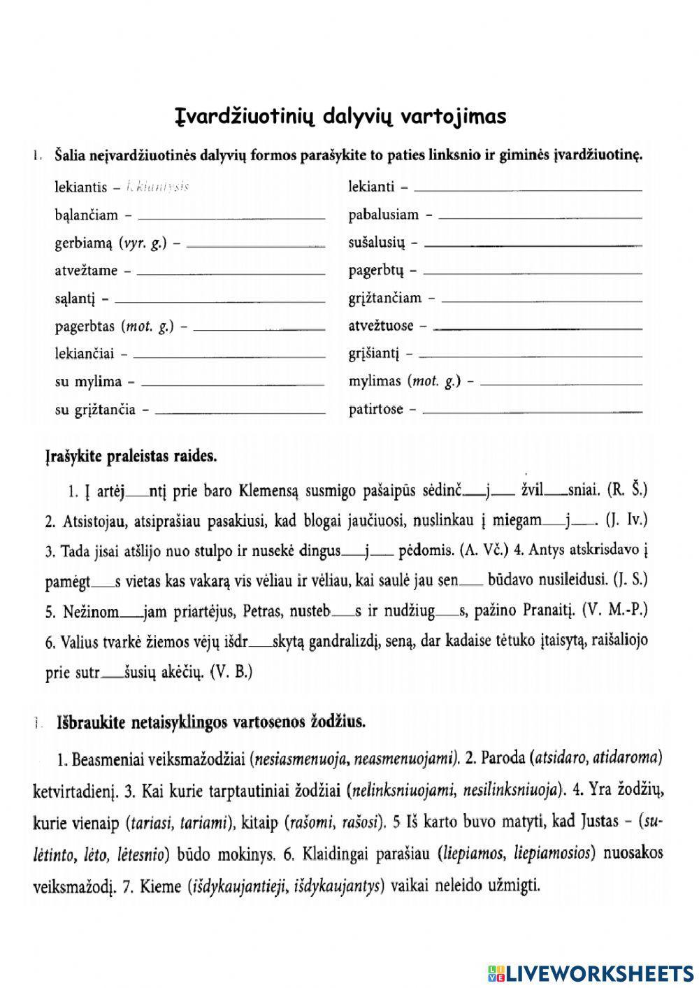 Įvardžiuotinių dalyvių vartojimas