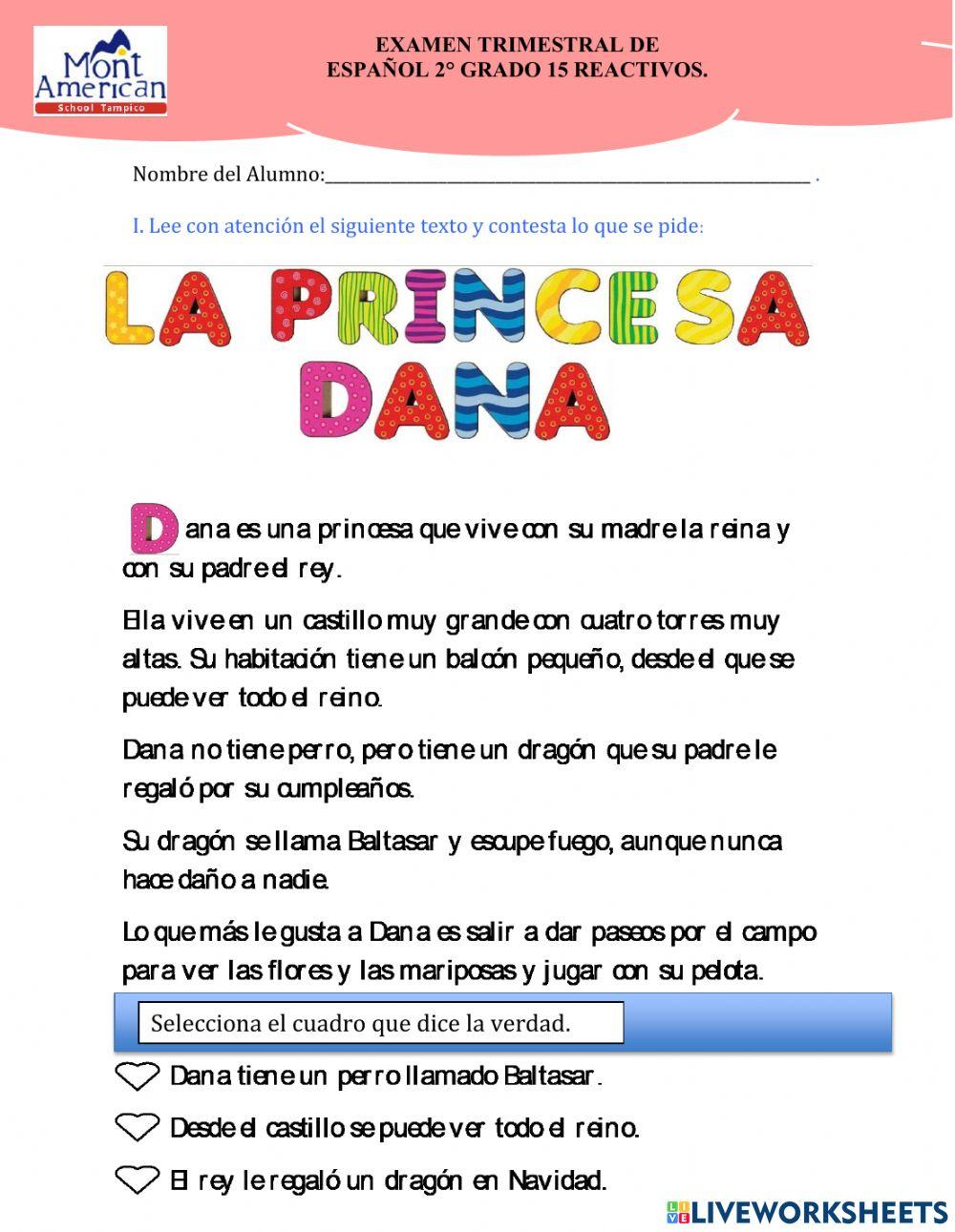 EXAMEN TRIMESTRAL DE ESPAÑOL 2DO