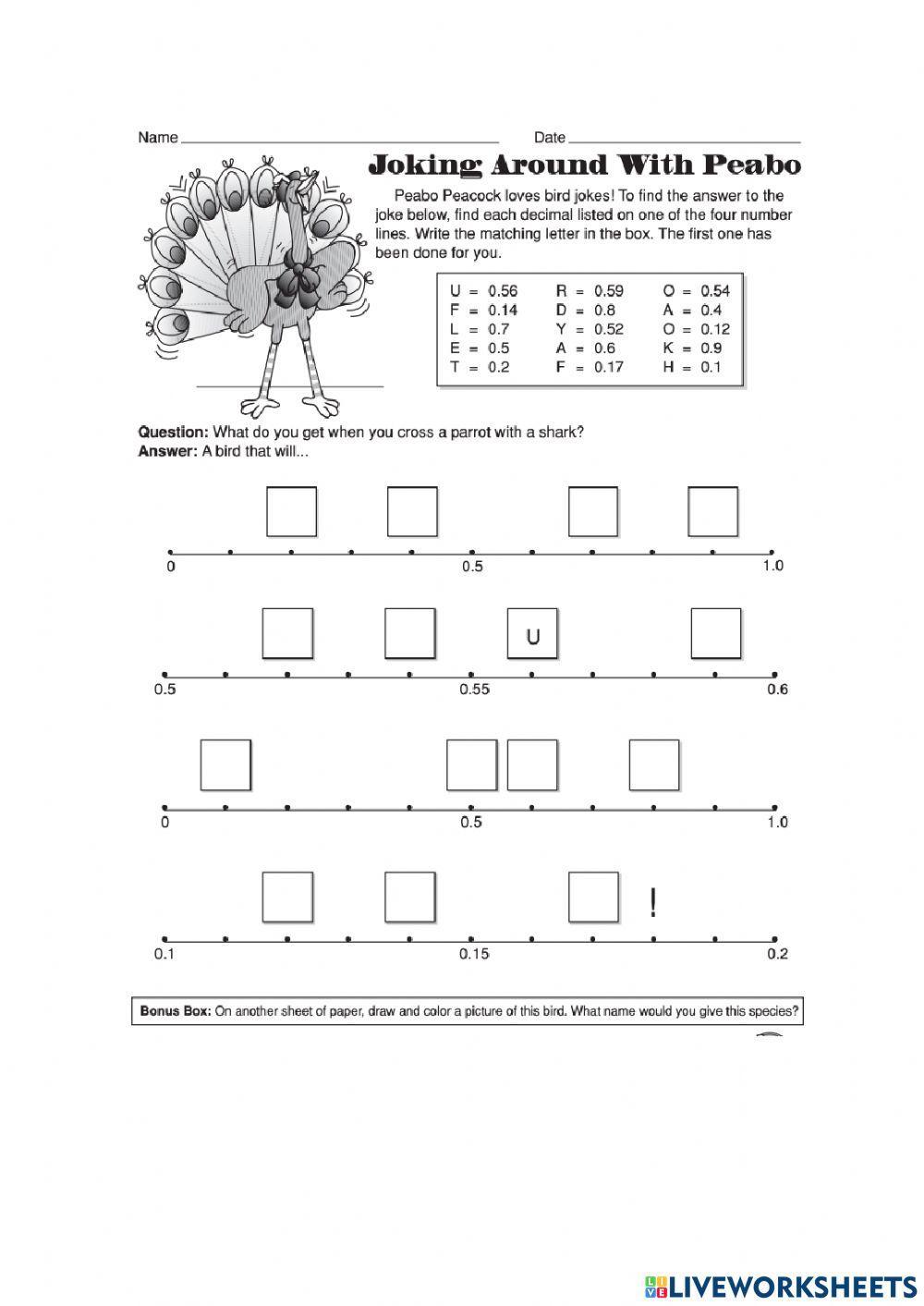 Decimals on a number line