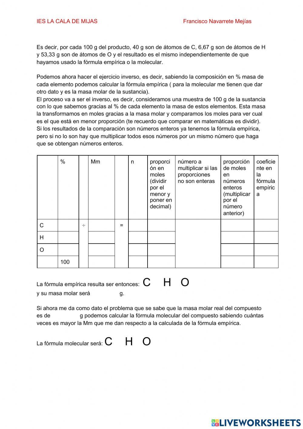 Fórmula química y composición centesimal