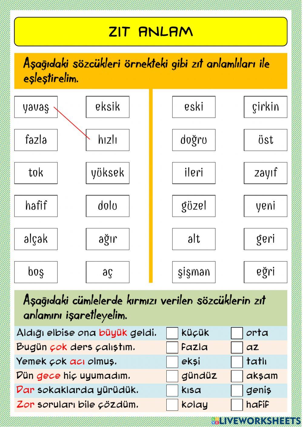 Zıt anlamlı kelimeler-1