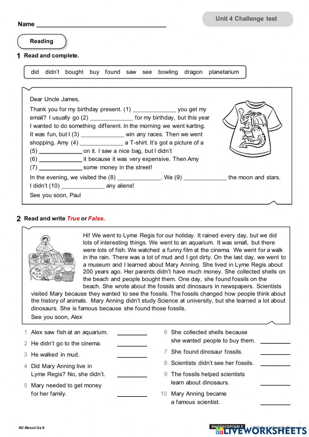 Exam Unit 4- 6th Grade