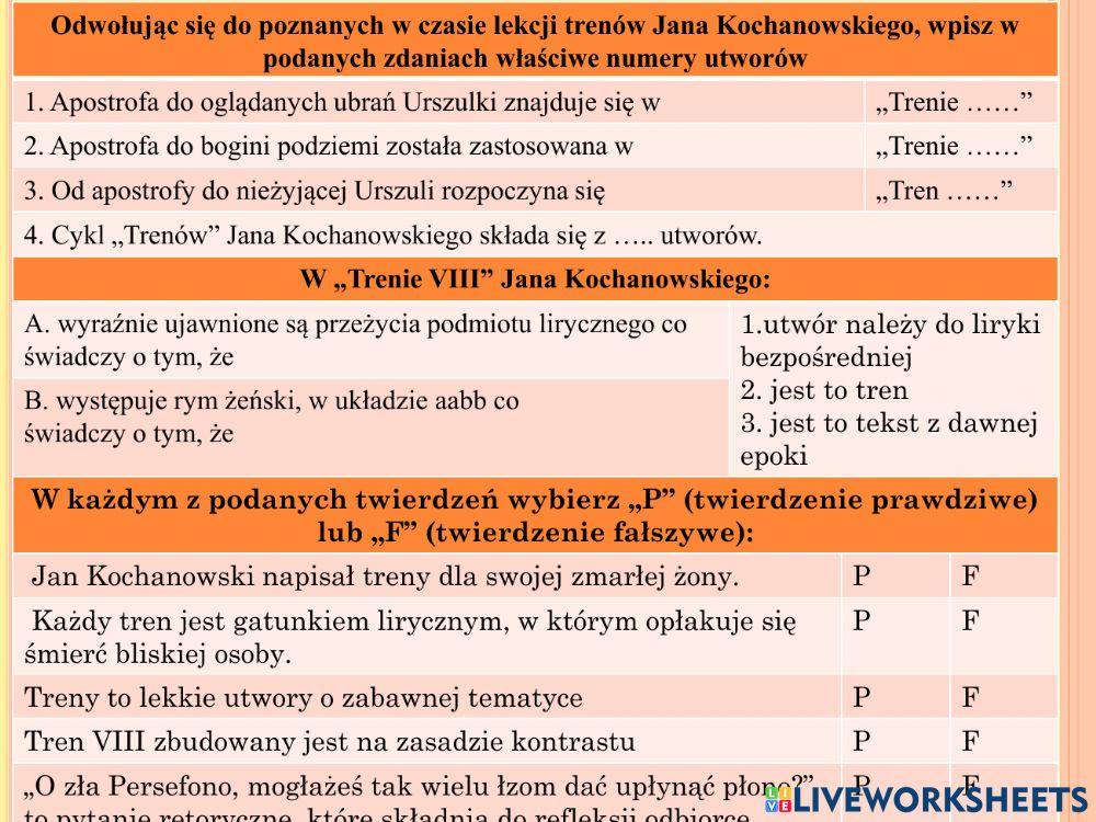 Jan Kochanowski tren XIX i podsumowanie
