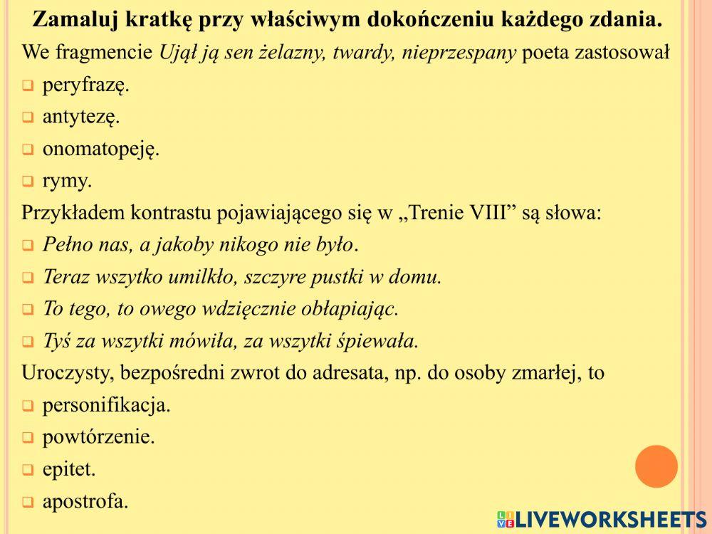 Jan Kochanowski tren XIX i podsumowanie