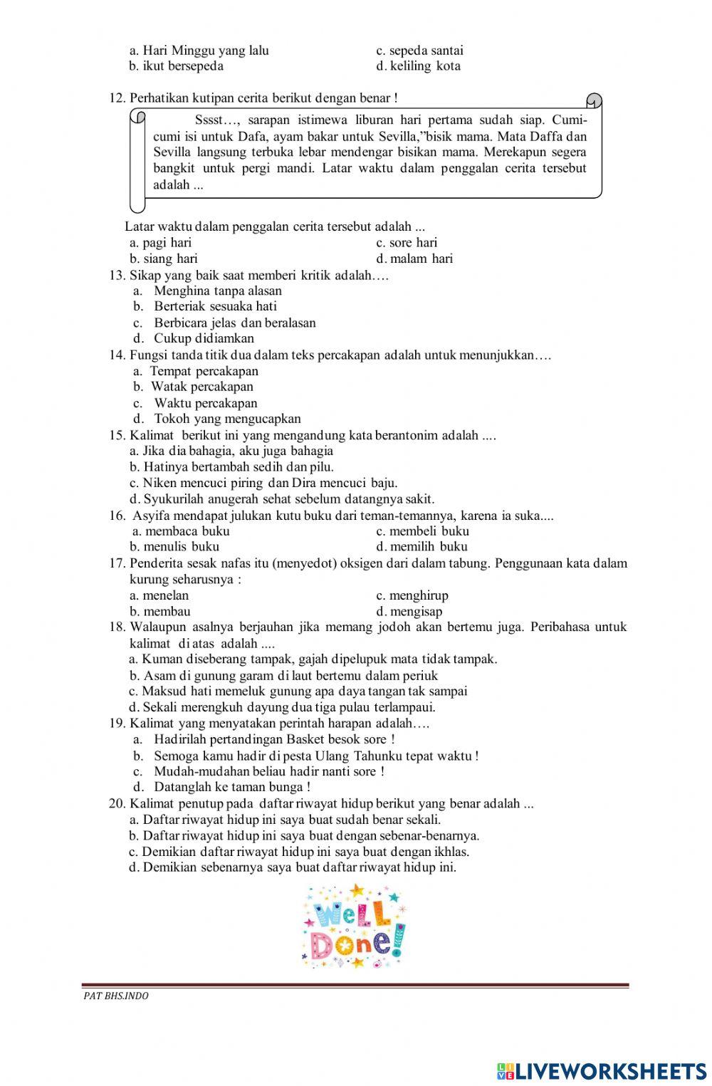 Pat bahasa indonesia kelas 6 tahun 2021