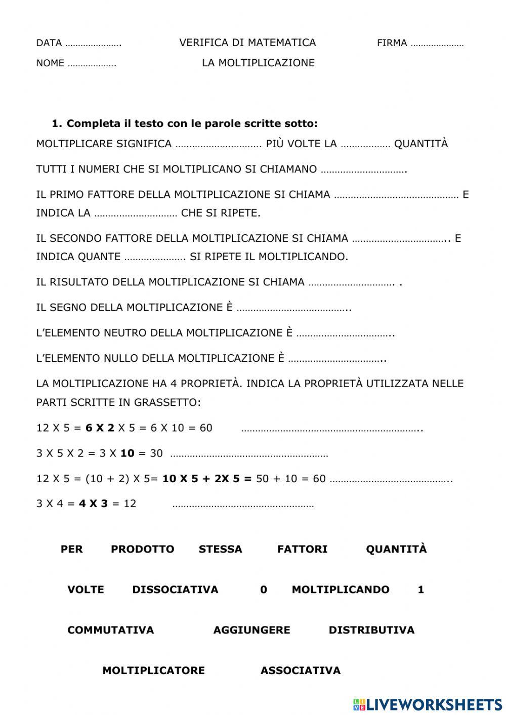 Verifica: la moltiplicazione