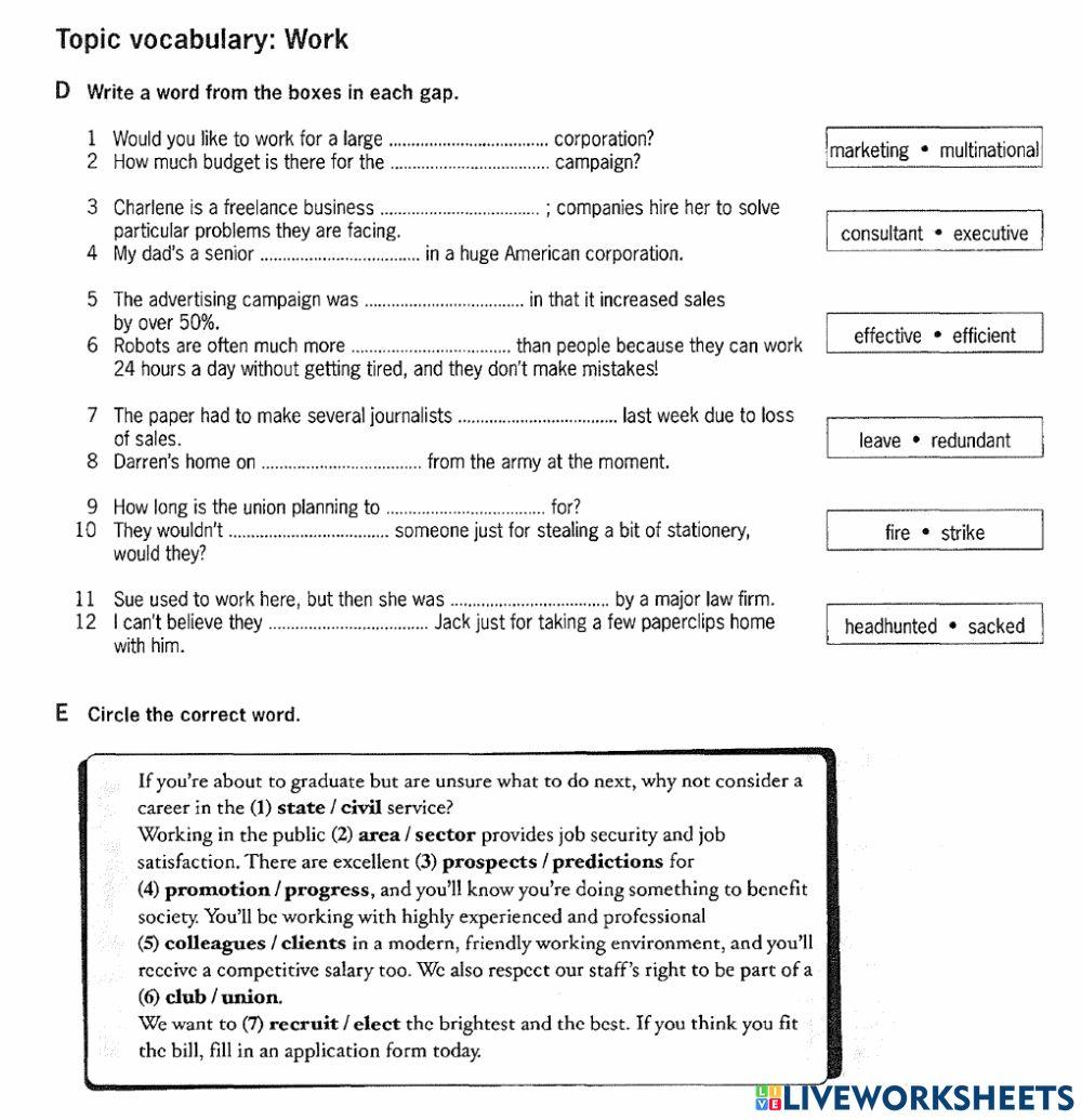 C1 ESL worksheets