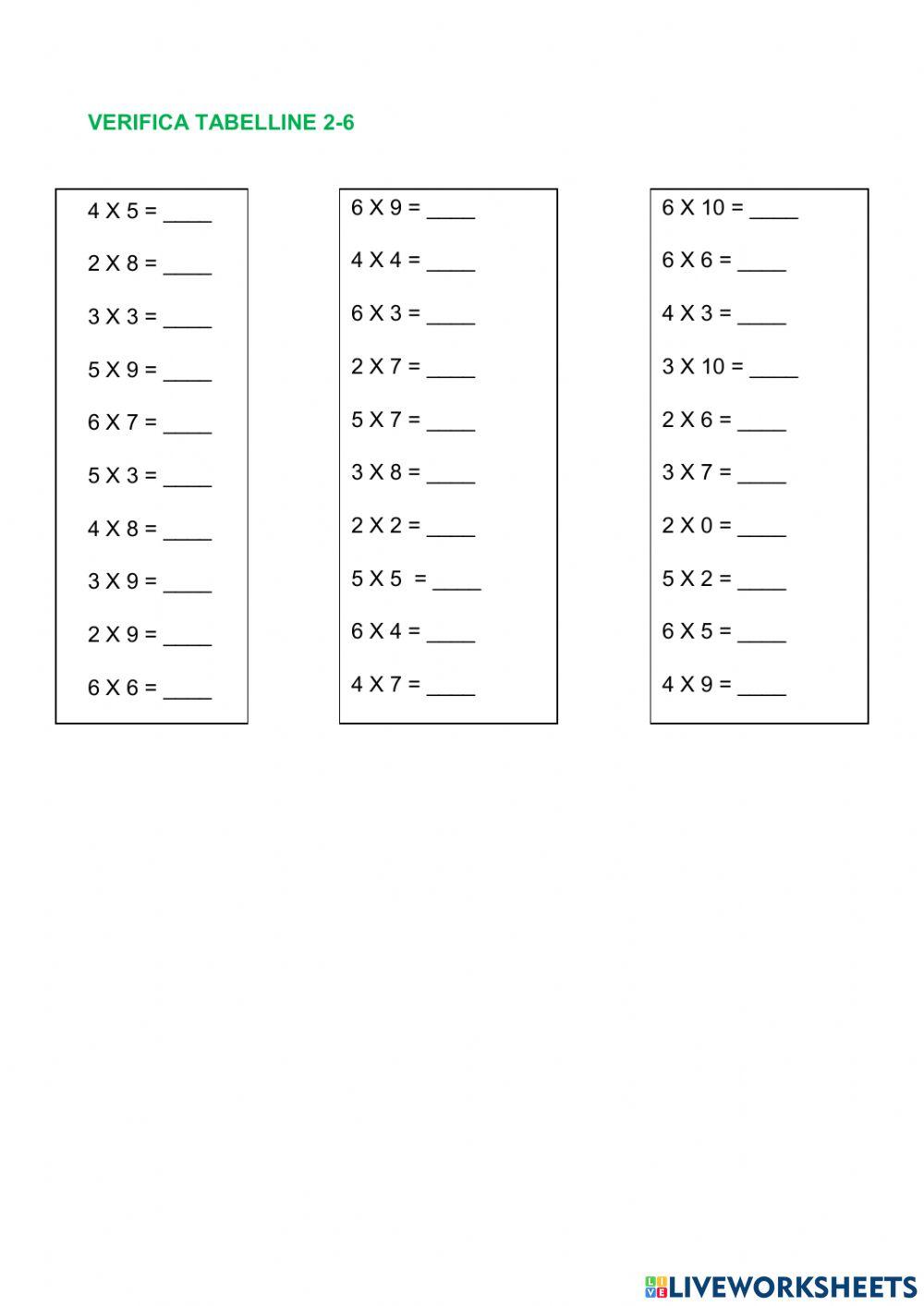 Verifica tabelline fino al 5 worksheet  School subjects, Workbook, Google  classroom