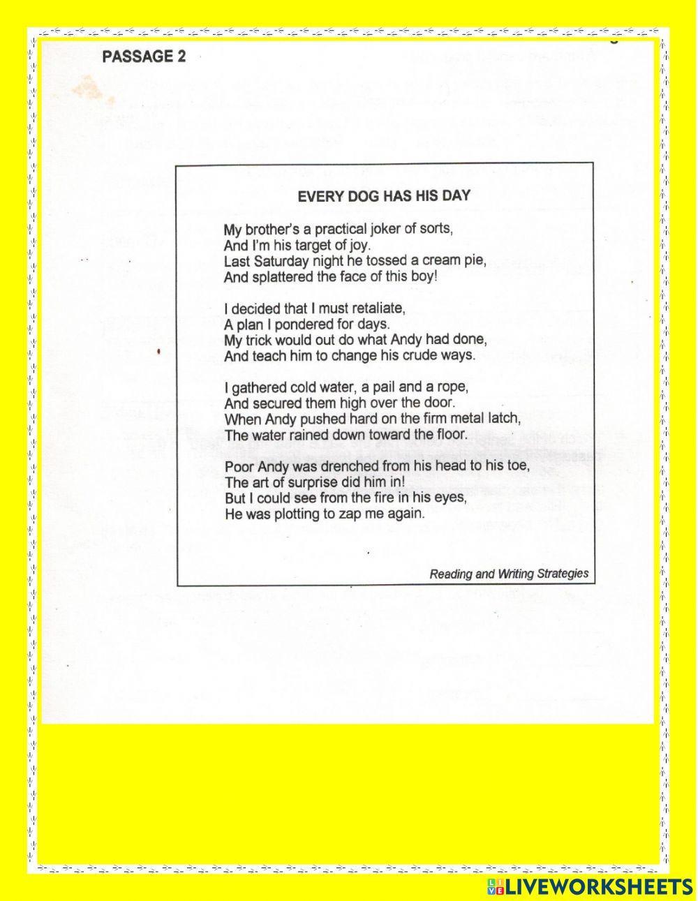 Reading Comprehension GLAT practice 