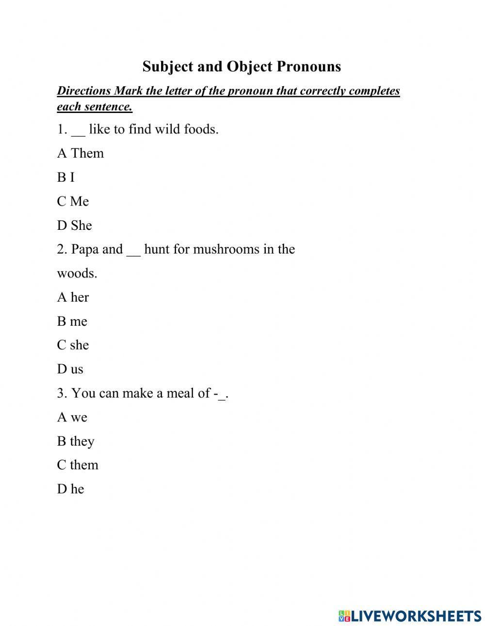 Subjective and Objective pronouns