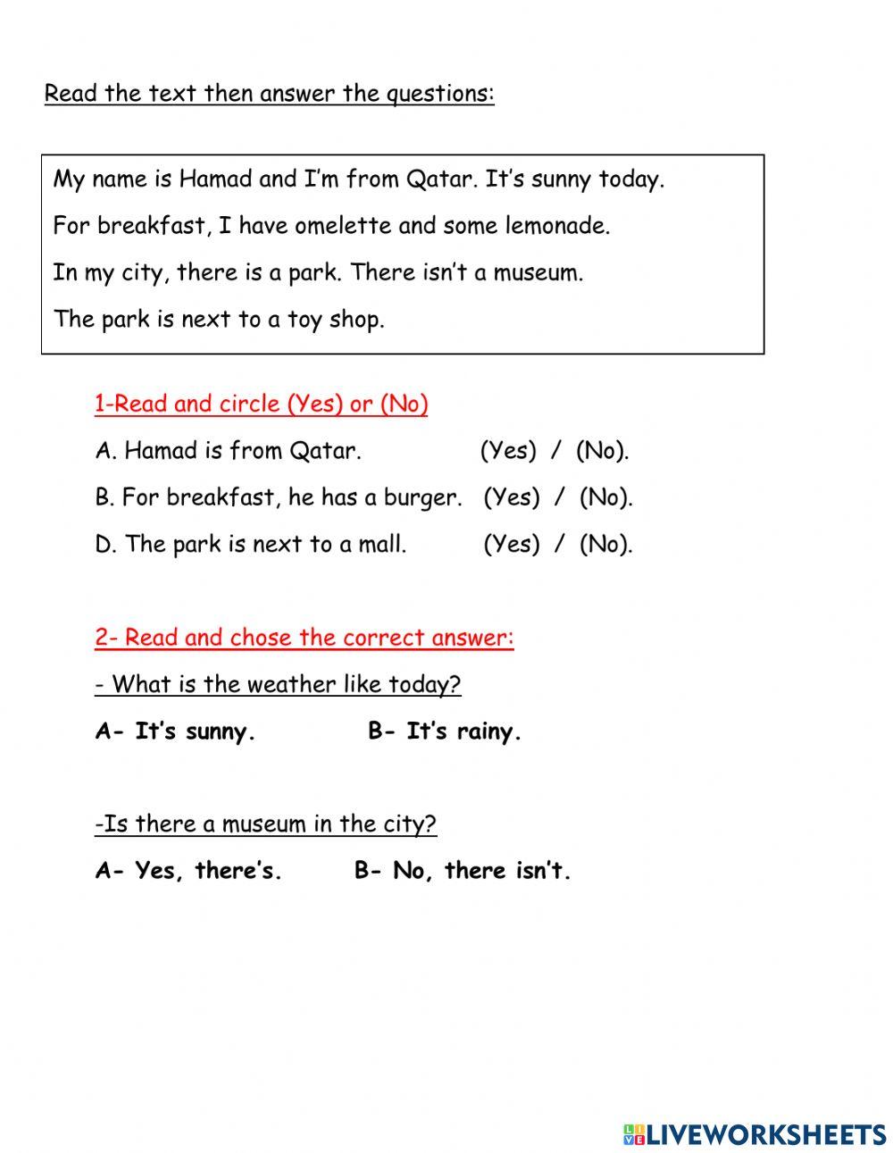 Read the text then answer the following questions.