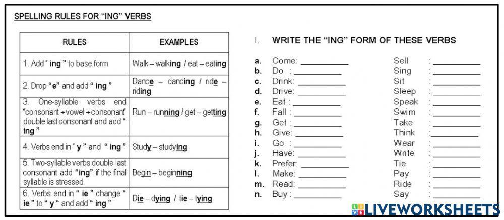 Spelling forms of ing verbs