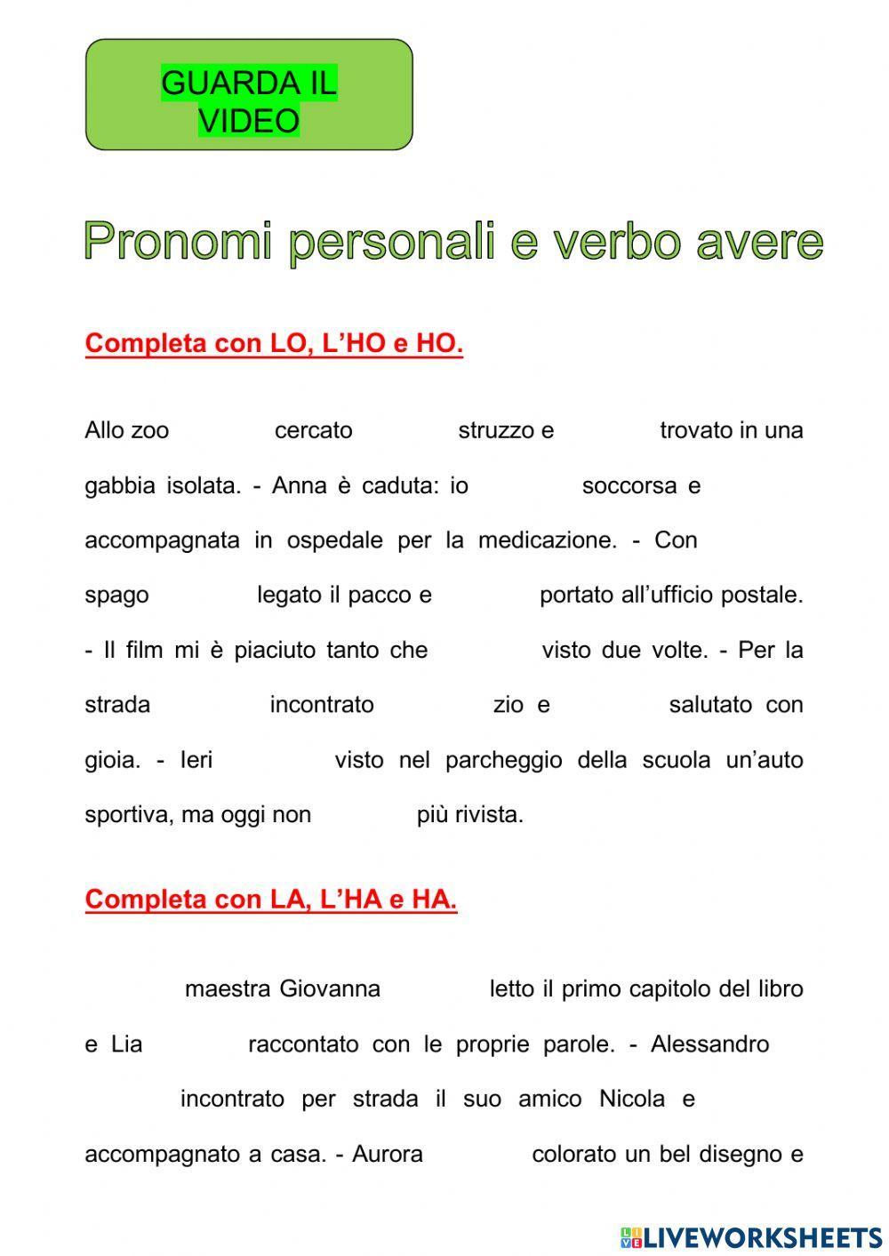 Pronomi personali e verbo avere