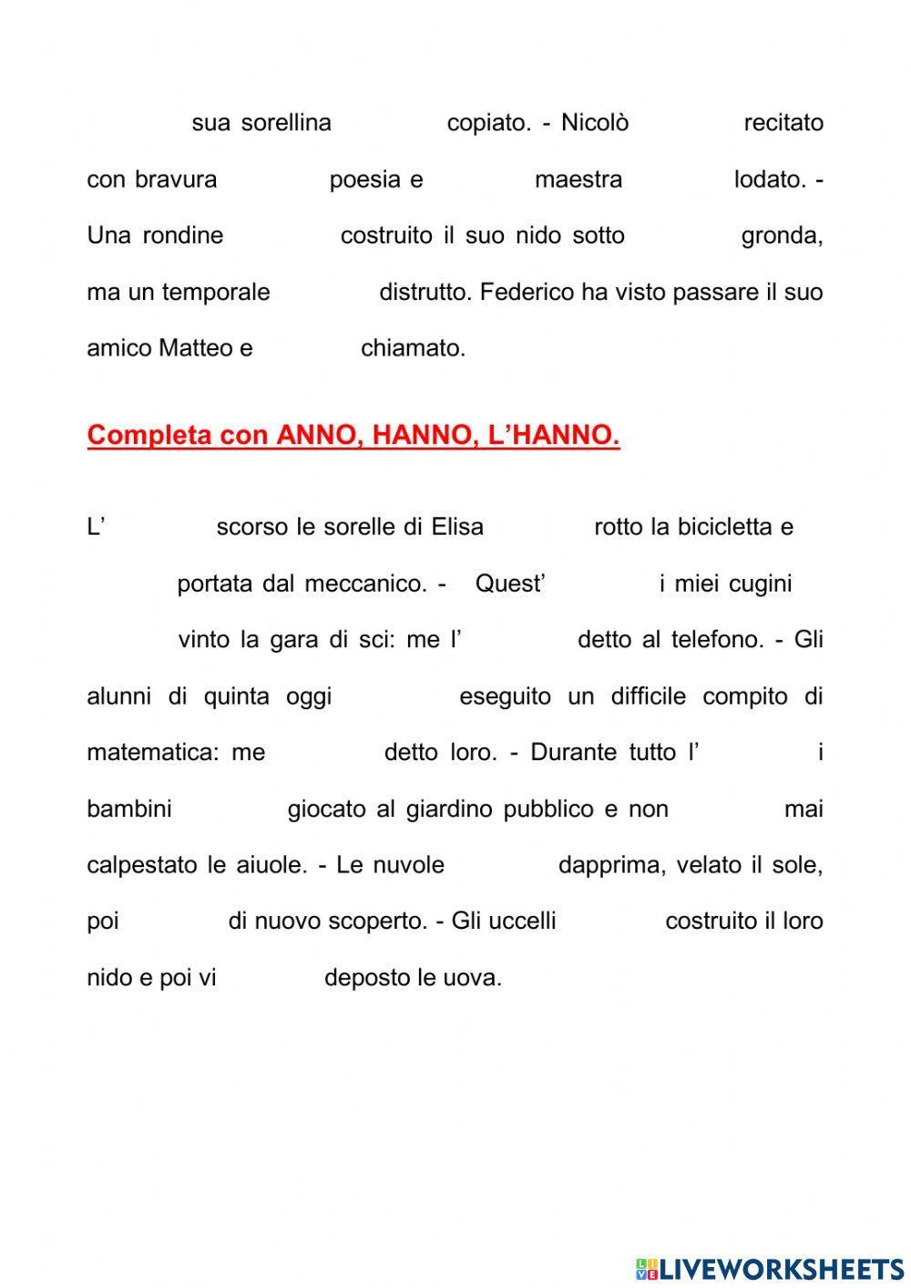 Pronomi personali e verbo avere