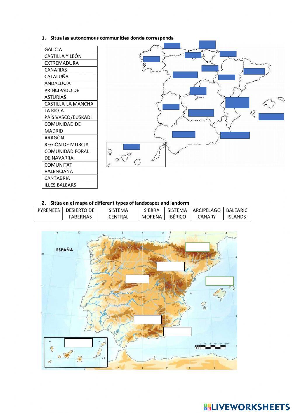 Comunidades autónomas y mapa fisíco de España